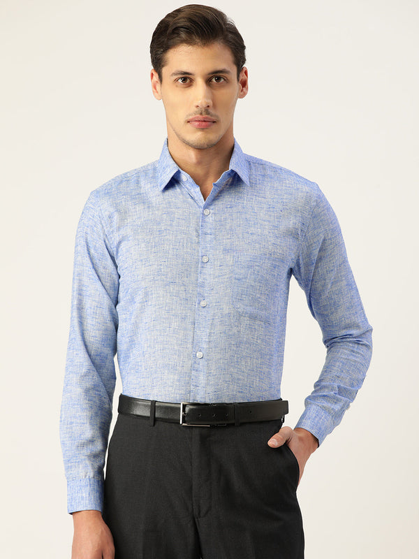 Jashvi Blue Men's Solid Cotton Formal Shirt