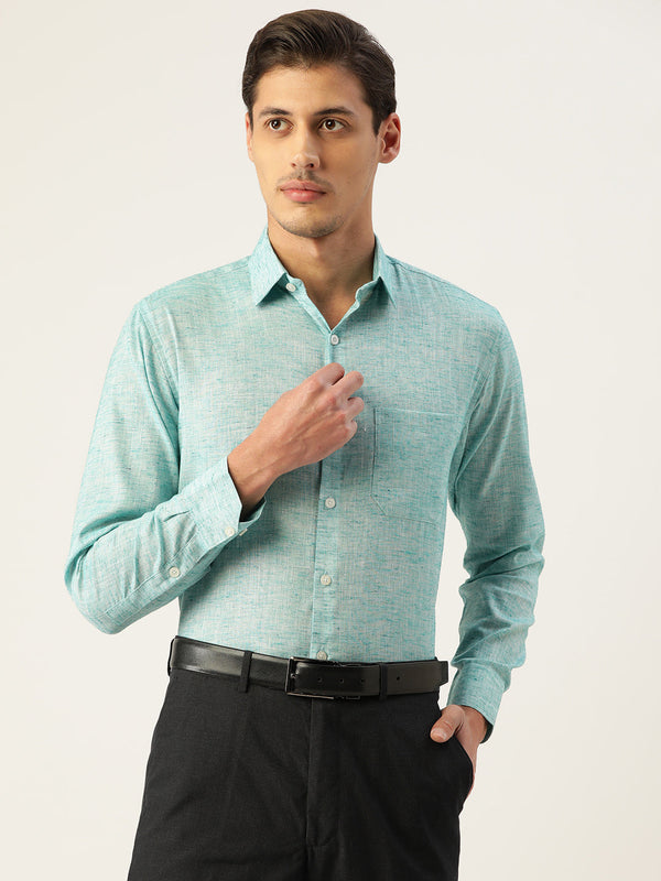 Jashvi Green Men's Solid Cotton Formal Shirt