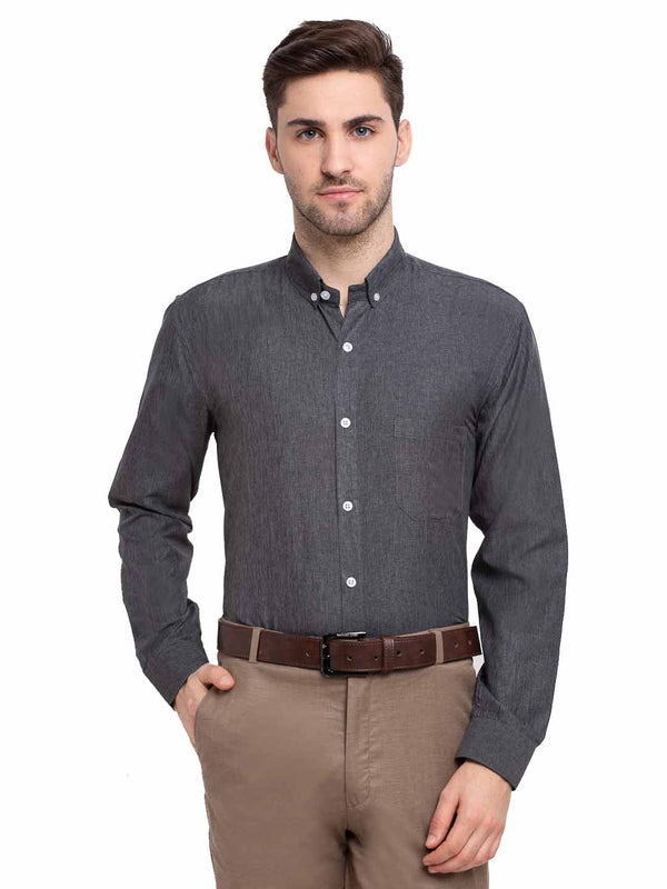 Jashvi Grey Melange Men's Button Down Collar Cotton Formal Shirt