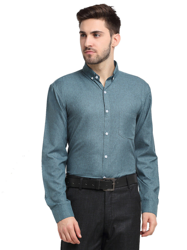 Jashvi Grey Melange Men's Button Down Collar Cotton Formal Shirt