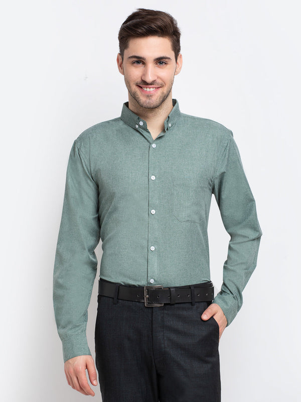 Men's Green Button Down Collar Cotton Formal Shirt ( SF 785Green ) - Jainish