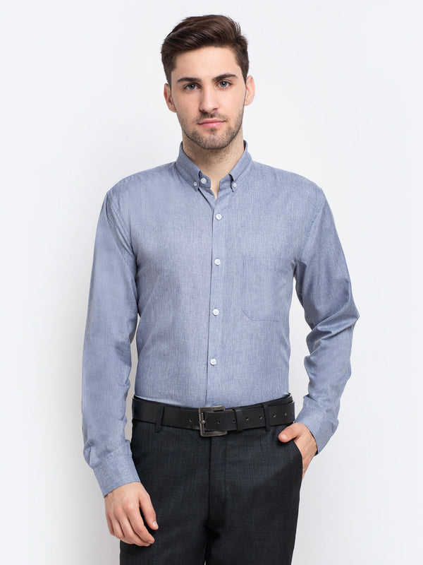 Jashvi Grey Men's Button Down Collar Cotton Formal Shirt