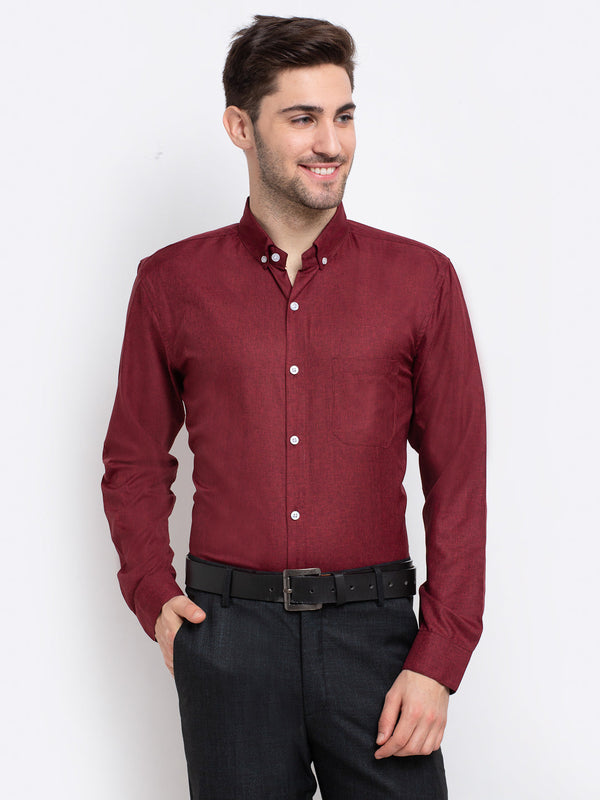 Jashvi Maroon Men's Button Down Collar Cotton Formal Shirt