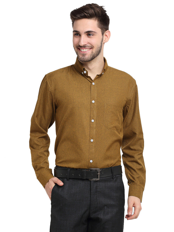 Men's Olive Button Down Collar Cotton Formal Shirt ( SF 785Olive ) - Jainish