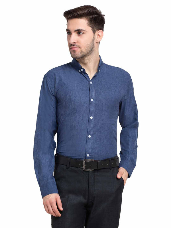 Jashvi Teal Men's Button Down Collar Cotton Formal Shirt