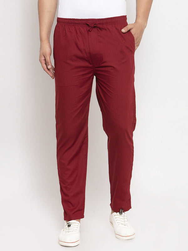 Men's Maroon Solid Cotton Track Pants ( JOG 011Maroon ) - Jainish