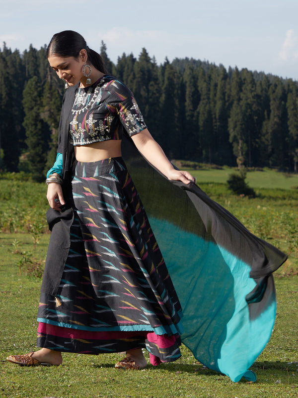 Women's Black Embroidered Lehenga Choli With Dupatta - Aks