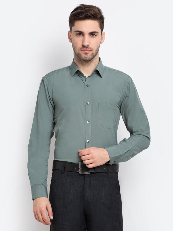 Jashvi Men's Cotton Solid Pista Green Formal Shirt's