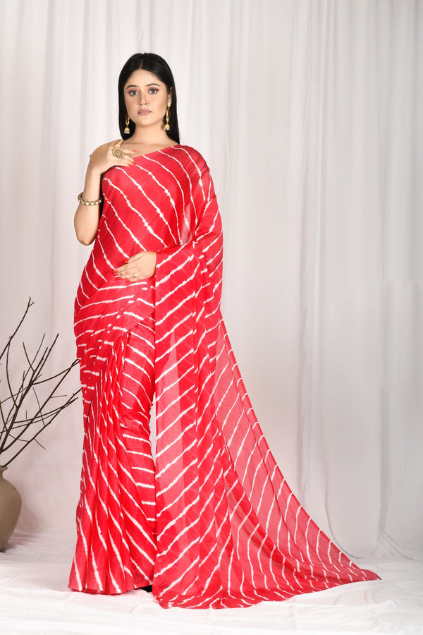 Women's Hand Tie And Die Leheriya Chinon Saree - Saras The Label