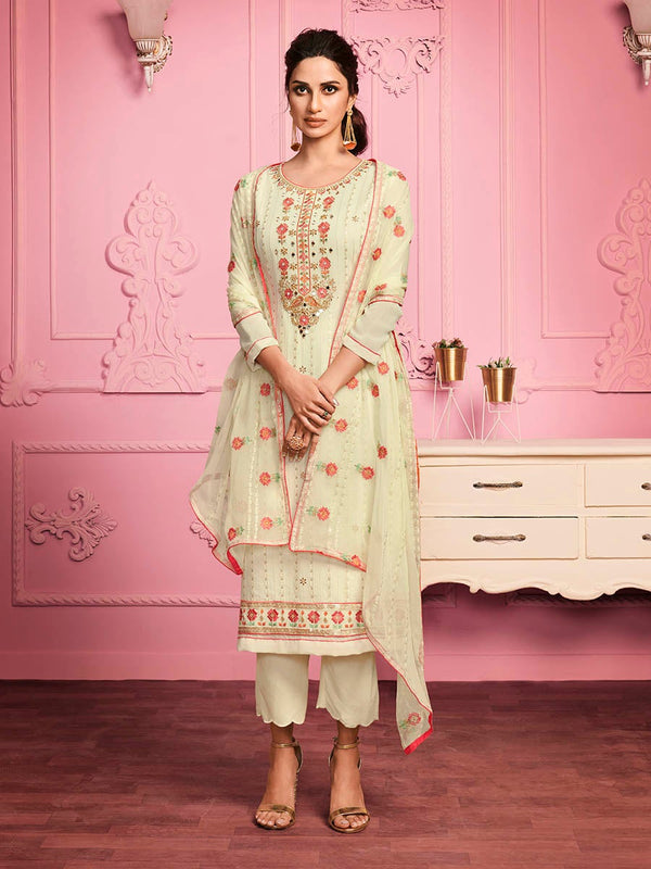 Women's Blush Pink Straight Cut Salwar Kameez-Myracouture