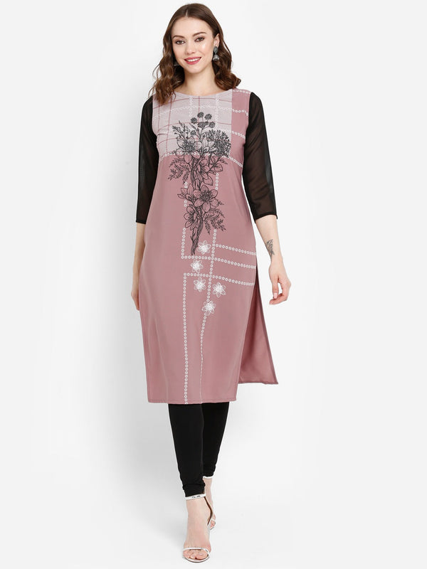 Women's Mauve Printed Straight Kurta- Ahalyaa