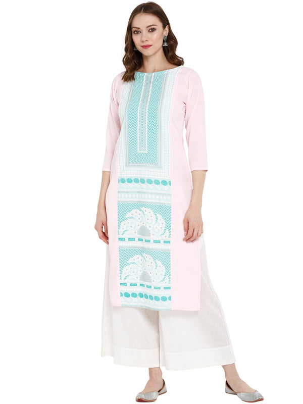 Pink Printed Straight Kurta