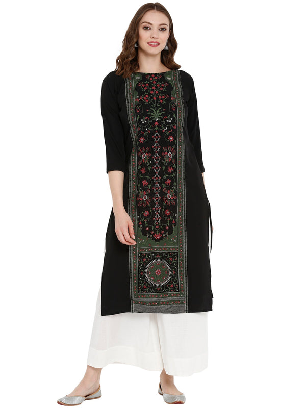 Black Printed Straight Kurta