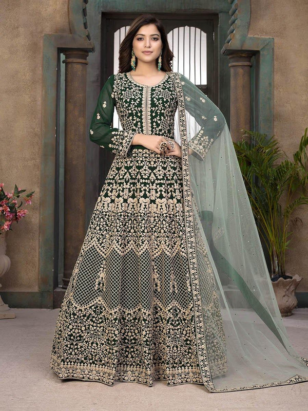 Women's Green Georgette Wedding Anarkali Suit-Myracouture