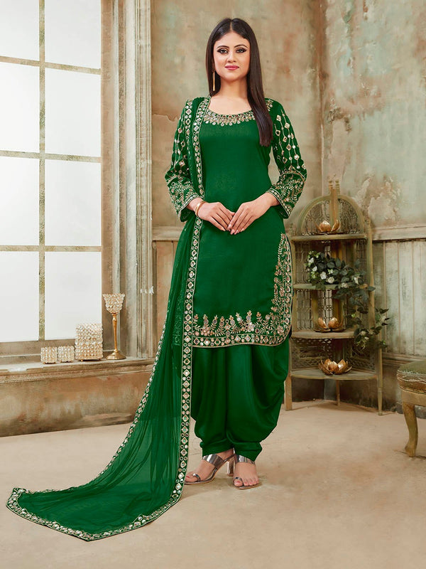 Women's Green Art Silk Real Glass Work Suit-Myracouture