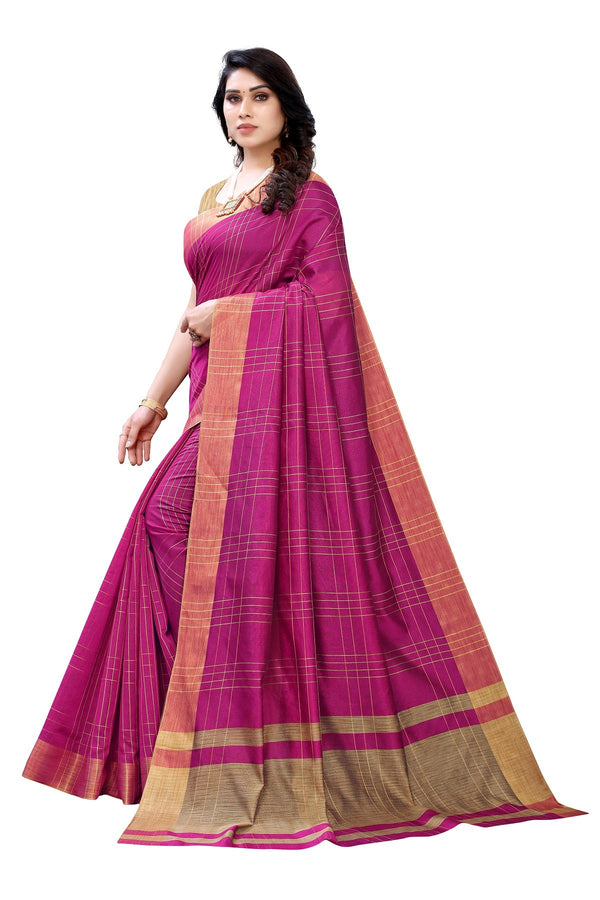 Women's Pink Cotton Silk Weaving Saree - Vamika