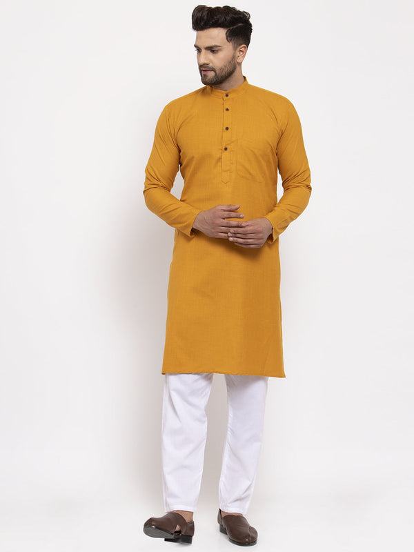 Yellow & White Solid Kurta with Churidar