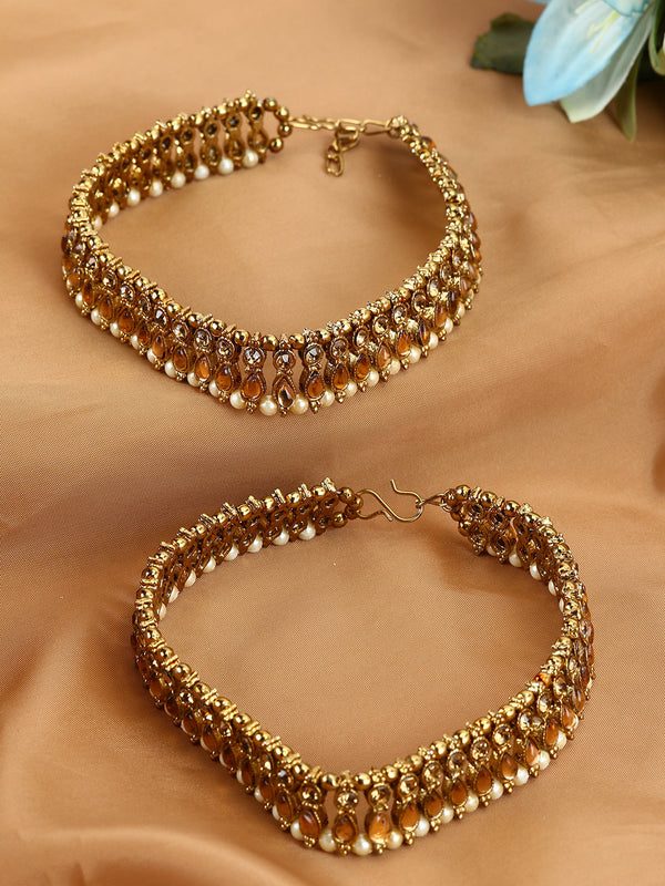 Women's/Girls Gold Plated Designer Kundan Anklet for Bridals - Anikas Creation