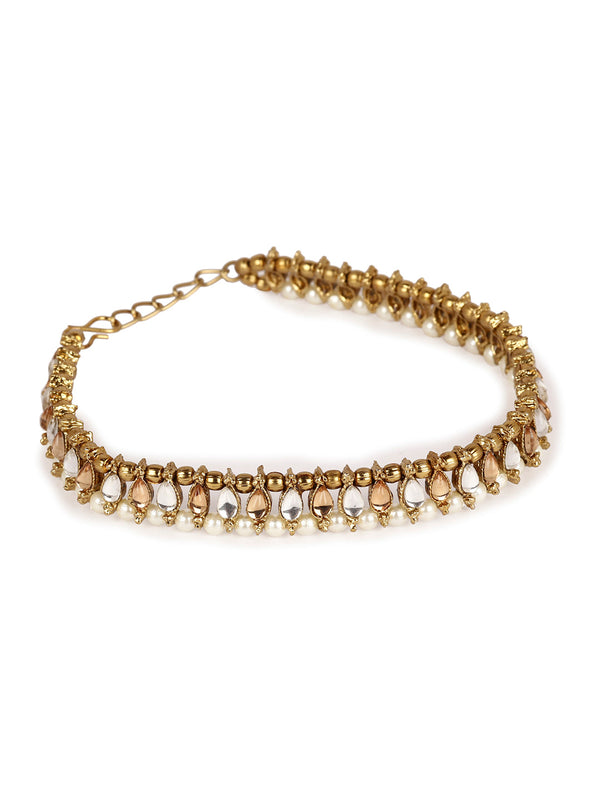 Women's/Girls Gold Plated Designer Kundan Anklet for Bridals - Anikas Creation