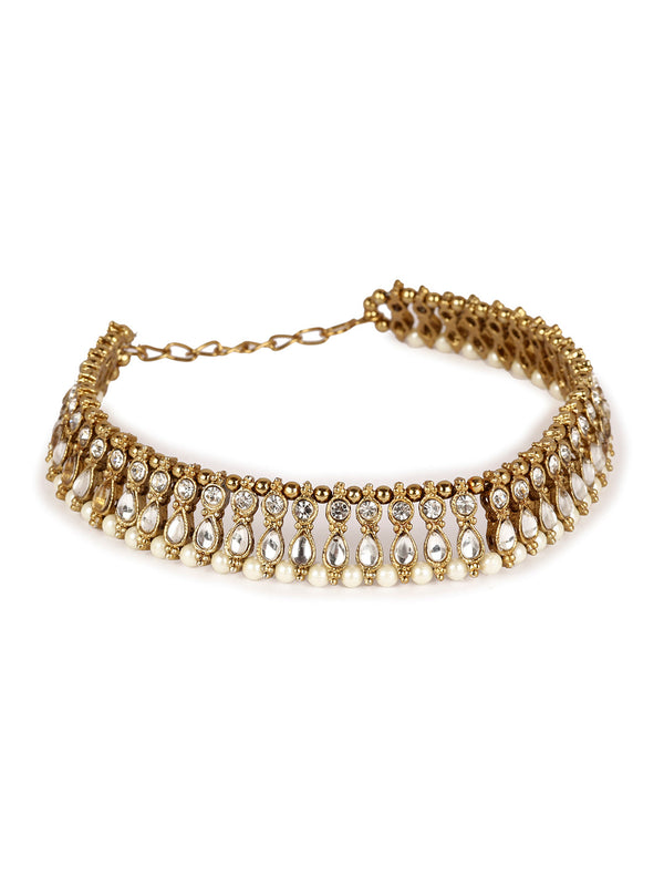 Women's/Girls Gold Plated Designer Kundan Anklet for Bridals - Anikas Creation