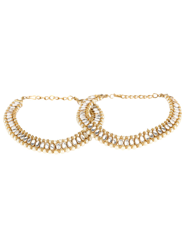 Women's Traditional Gold Plated Kundan Pearl Bridal Wear Anklet - Anikas Creation