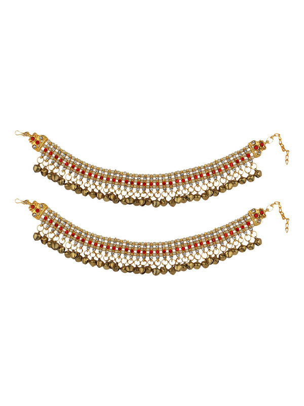 Women's Gold Plated Traditional Briday Kundan And Stone Studded Anklet/Payal - Anikas Creation