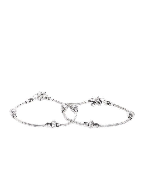 Women's Pair of 2 Oxidized Silver-Plated Anklets - Priyaasi