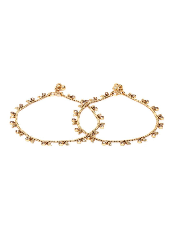 Women's Set of 2 Gold Plated Stone Studded Anklets - Priyaasi