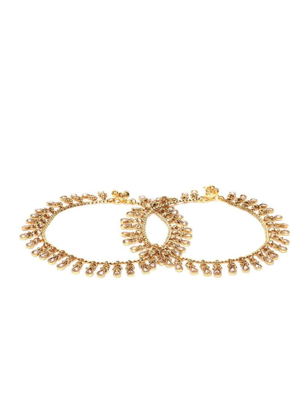 Women's Set of 2Gold Plated Kundan Studded Heavy Anklets - Priyaasi