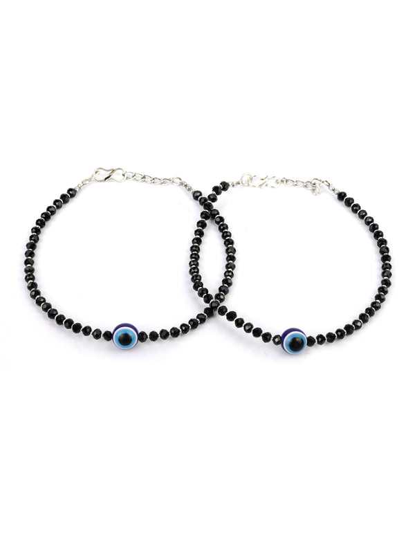 Women's  Black Beads Silver Plated Traditional Anklets - Priyaasi