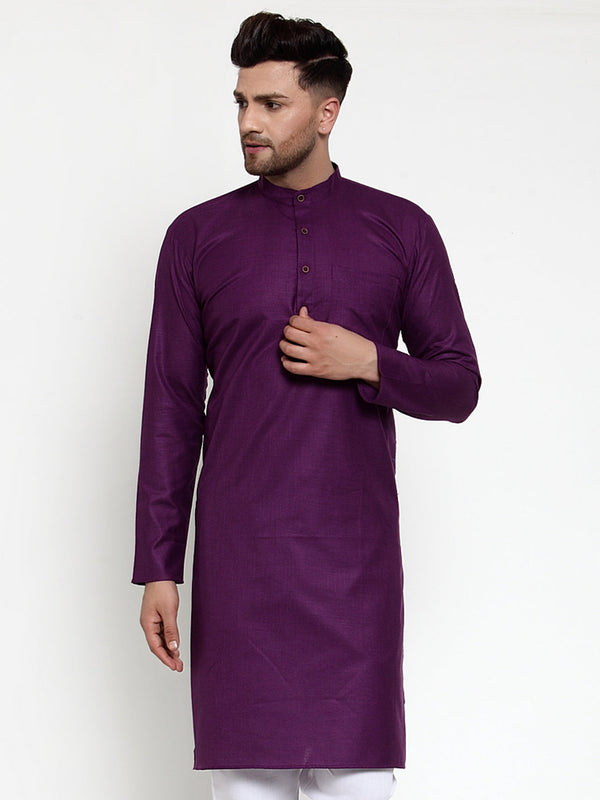 Men's Purple & White Solid Kurta Only ( Ko 532 Purple ) - Virat Fashions