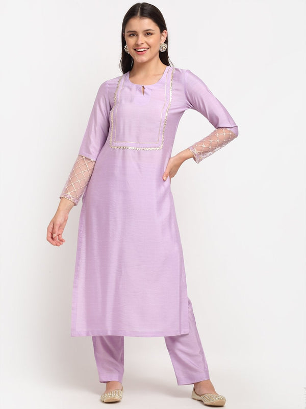 Women's Lilac Straight Kurti With Pants - Anokherang