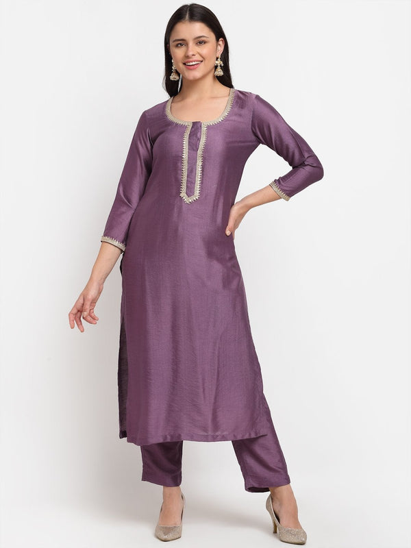 Women's Mistique Mauve Straight Kurti With Straight Pants - Anokherang