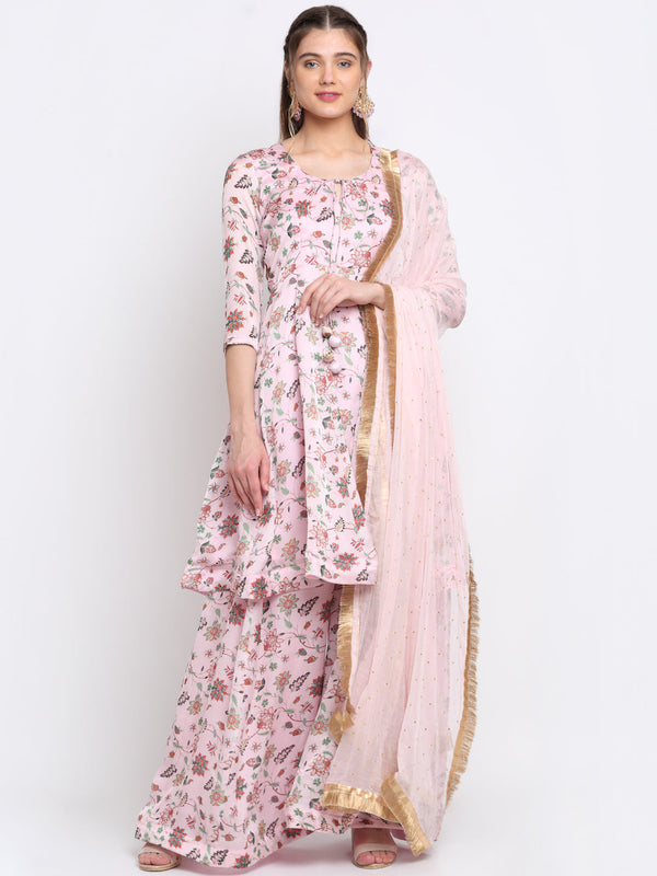 Women's Pink Anarkali Kurta With Palazzo And Dupatta by Anokherang (3pcs Set)