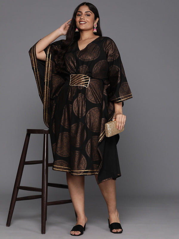 Plus Size Ethnic Print Flared Sleeves Kaftan Dress