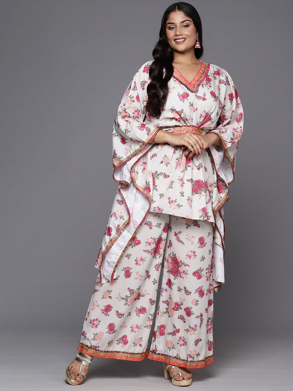 Jashvi Plus Size Floral Printed Kaftan Gotta Patti Kurta with Palazzos