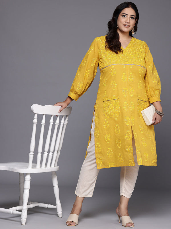 Plus Size Floral Printed Pure Cotton Kurta