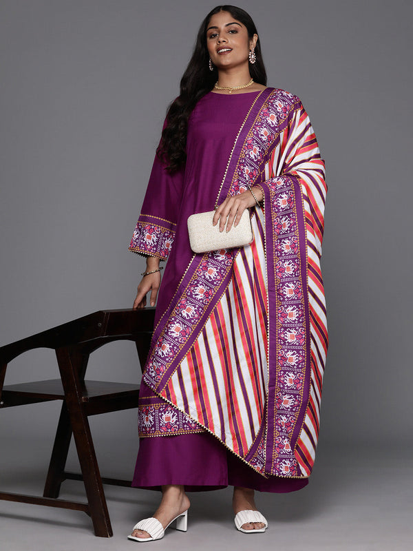 Plus Size Ethnic Motifs Printed Panelled Kurta with Palazzos & Dupatta