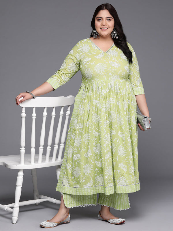 Floral Printed High Slit Gotta Patti Pure Cotton Kurta with Palazzos