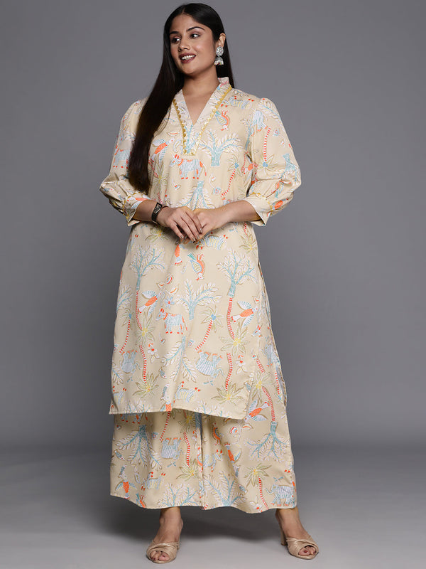 Jashvi Women Plus Size Printed Regular Gotta Patti Kurta with Palazzos