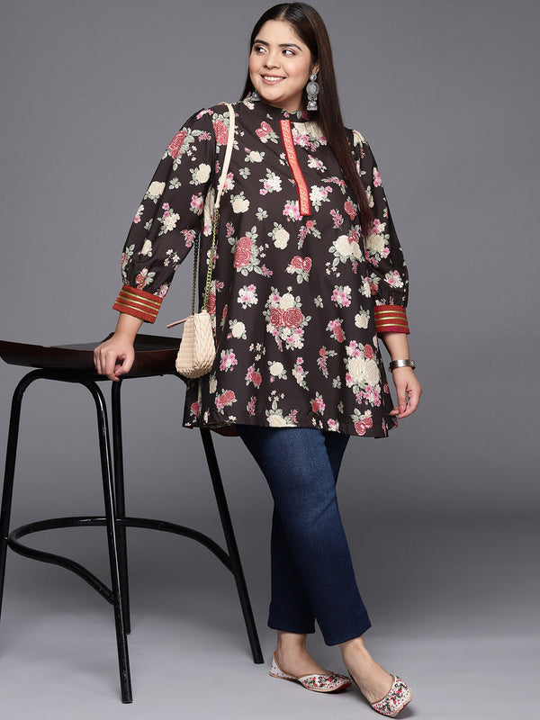 Jashvi Mandarin Collar Crepe Floral Printed Tunic