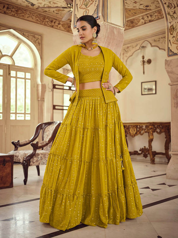 Women's Mustard Yellow georgette Designer Suit-Myracouture