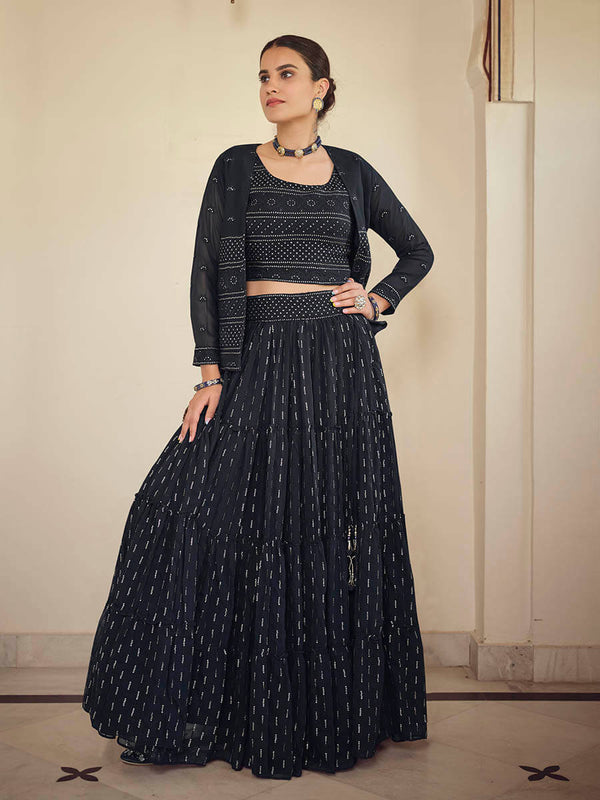 Women's Navy Blue georgette Designer Suit-Myracouture