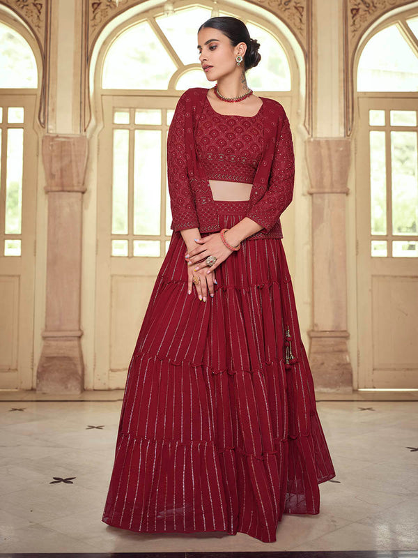 Women's Maroon georgette Designer Suit-Myracouture