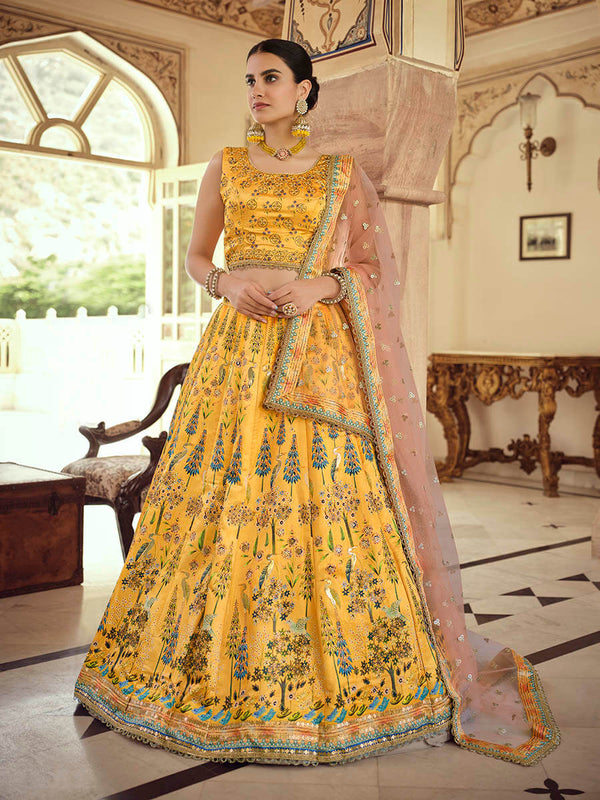 Women's Mustard Yellow Gota Silk Designer Suit-Myracouture