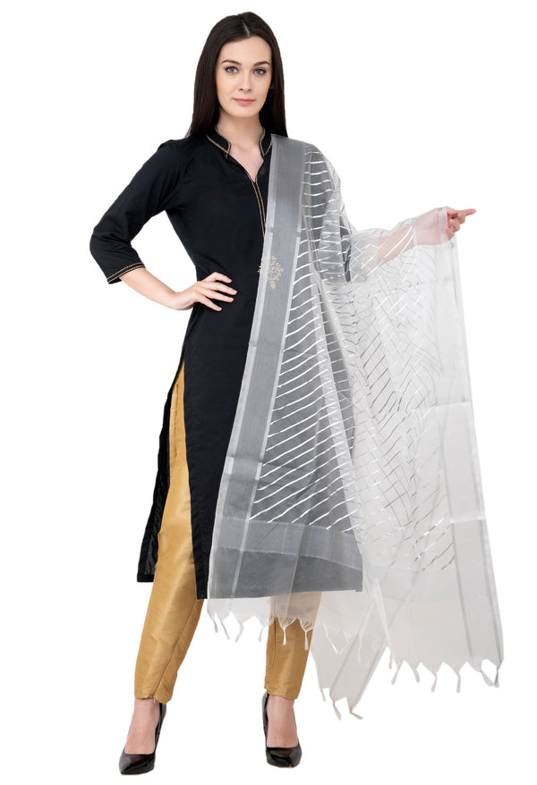 Silver Leheriya White Color Fancy Dupatta/Chunni