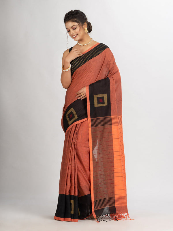 Women's Indigo Pink Handwoven Cotton Jamdani saree - Angoshobha