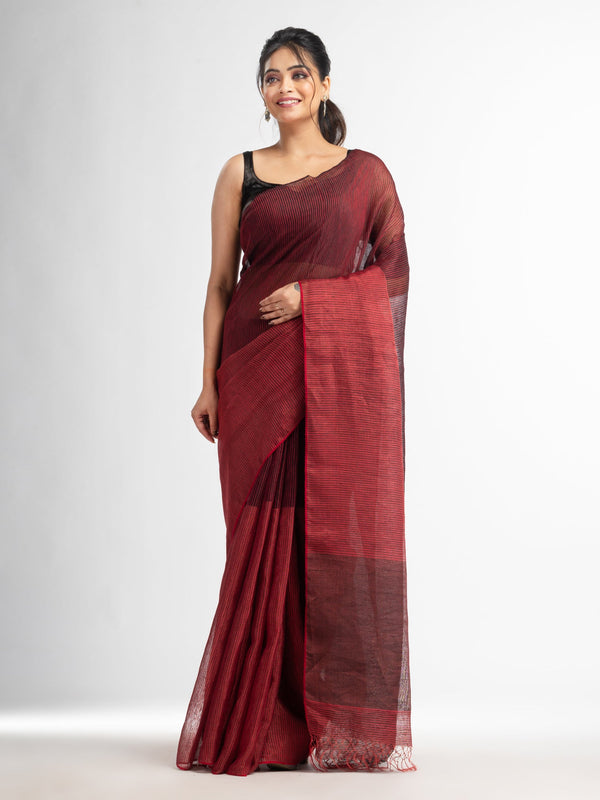 Women's black all body type check with black pallu handwoven tissue linen saree - Angoshobha