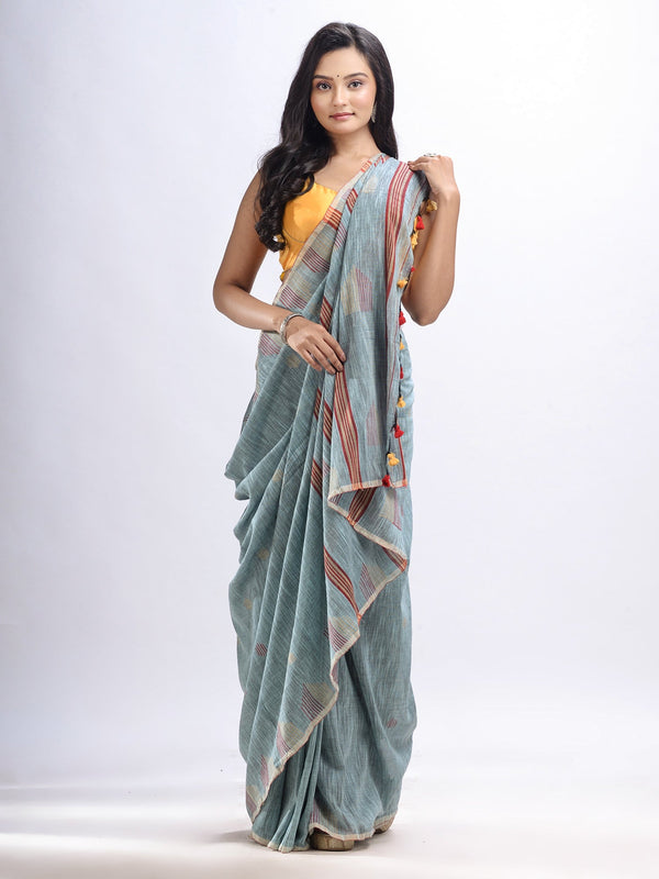 Women's Pool cotton temple broder handwoven jamdani saree - Angoshobha