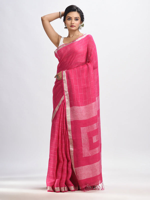 Women's Light pink Traditional Linen Jamdani Saree - Angoshobha